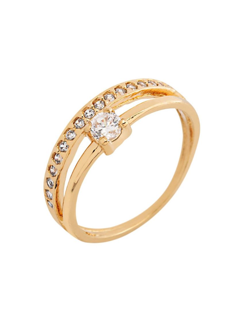 Anel Feminino de Ouro 18k Meia Aliança com Solitário