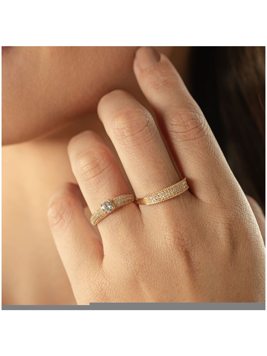 Anel de Ouro 18k Feminino com Pedras