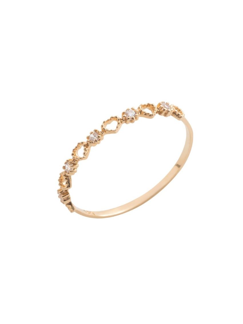 Anel de Ouro 18k Feminino Corações Vazados e Pedras