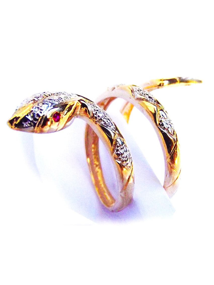 Anel de Ouro 18k Cobra Unissex com Rubi