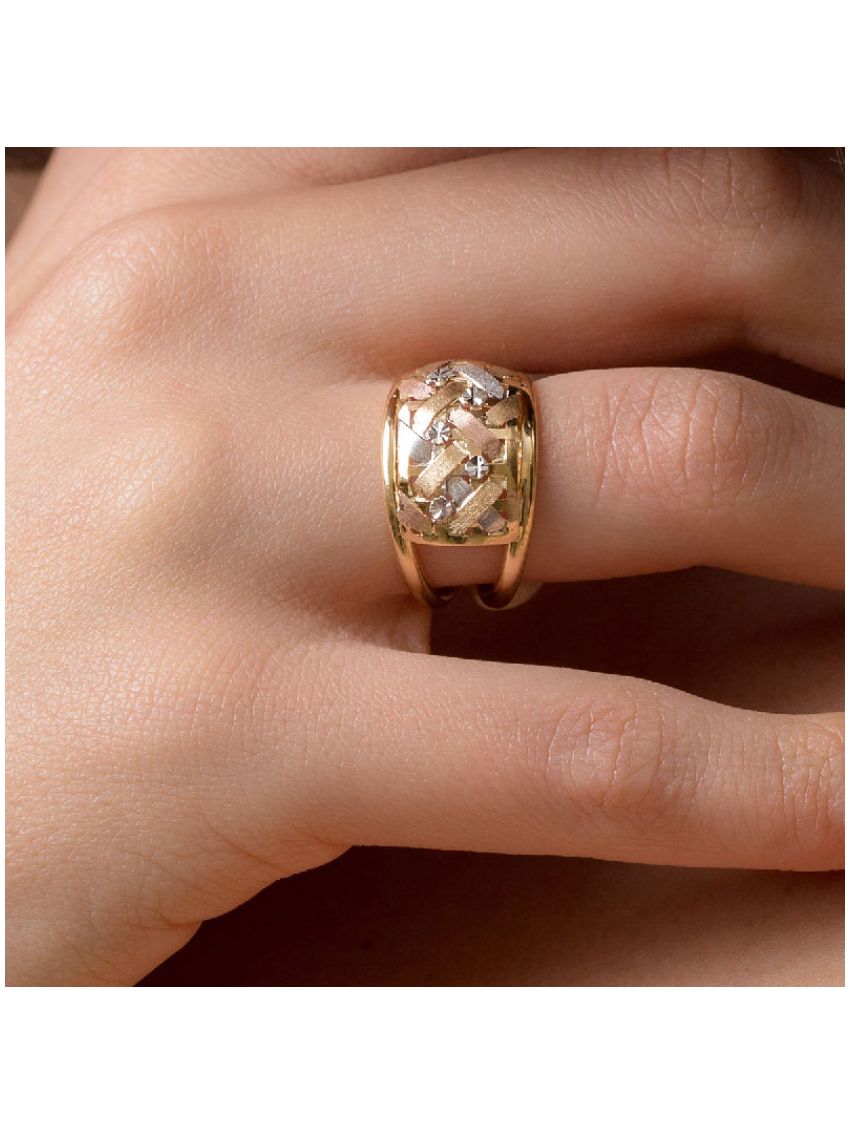 Anel de Ouro 18k Feminino Tricolor
