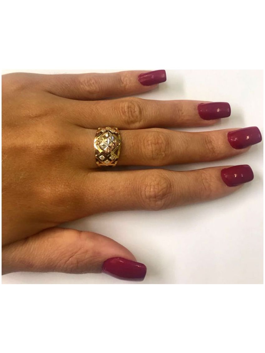 Anel Ouro 18k Feminino Esagono com Pedra