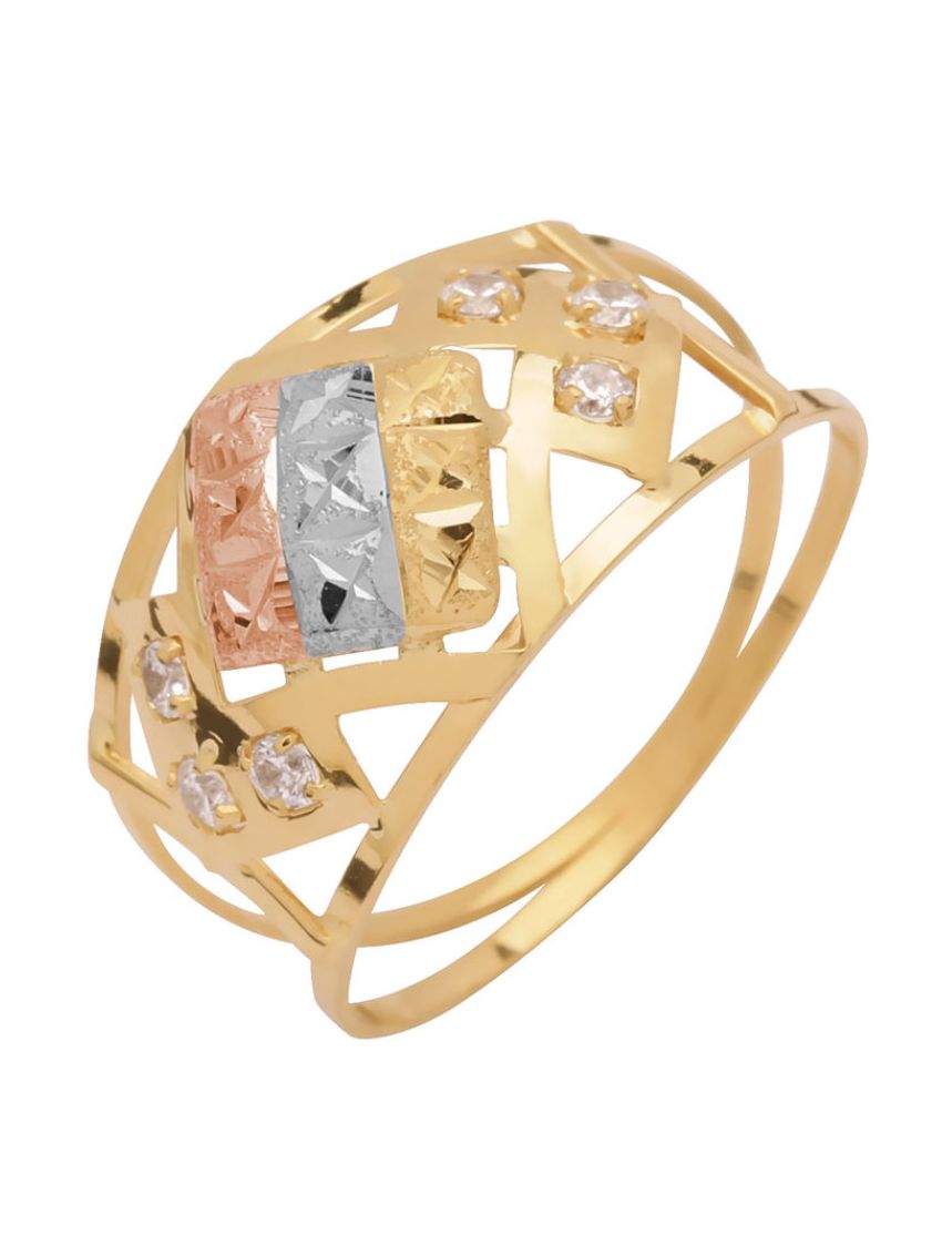 Anel Ouro 18k Feminino Esagono com Pedra