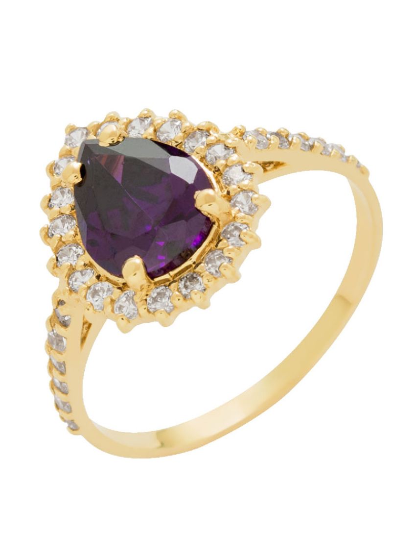Anel de Ouro 18k e Zircônio Feminino Gota Violeta