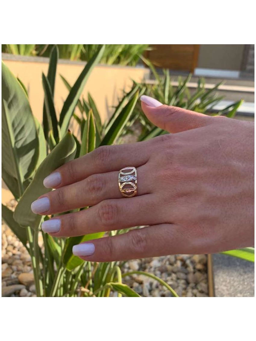Anel de Ouro 18k Tricolor Feminino Pilastri