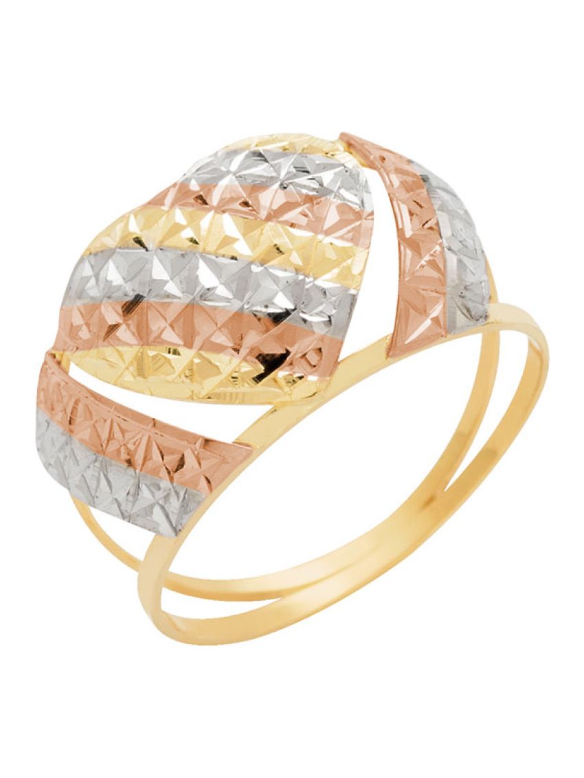 Anel De Ouro 18k 3 Tricolor Coração Grande