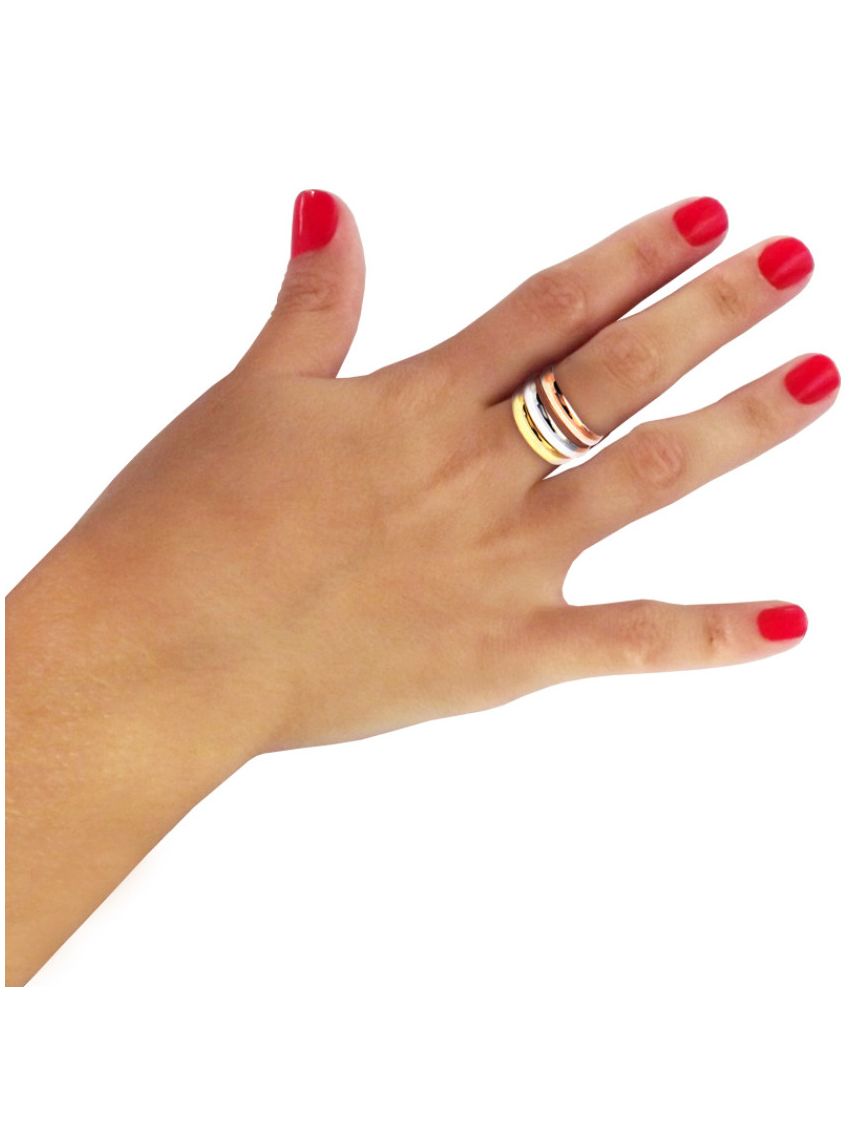 Anel de Ouro Tricolor 18k Triplo Colore