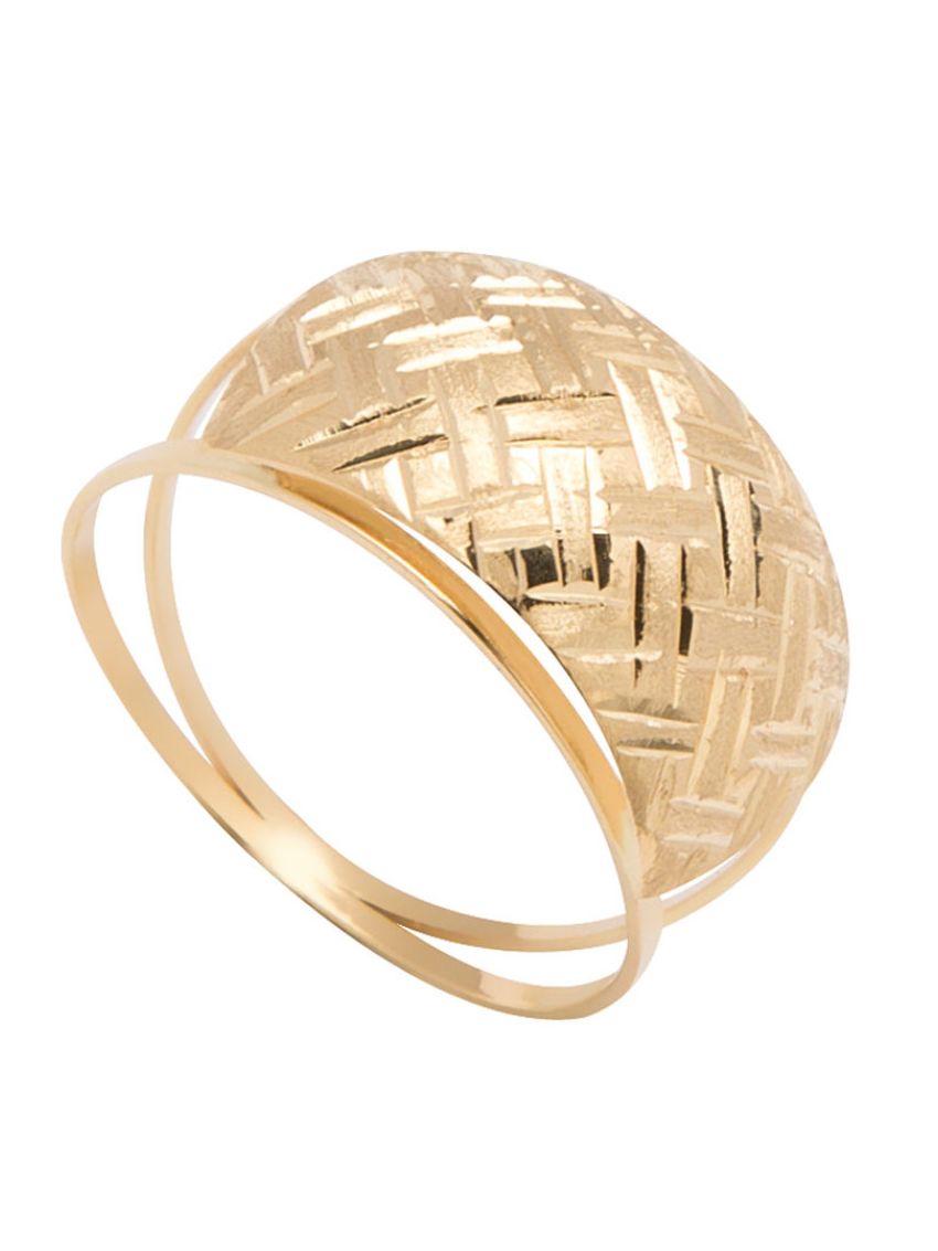 Anel de Ouro Amarelo 18k Maglia Gialla Aro Duplo e Chapa Desenhada