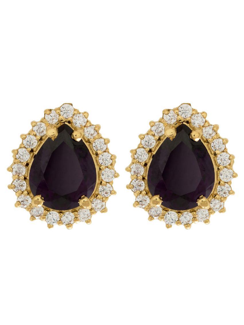 Brinco de Ouro 18k e Zircônio Feminino Gota Violeta