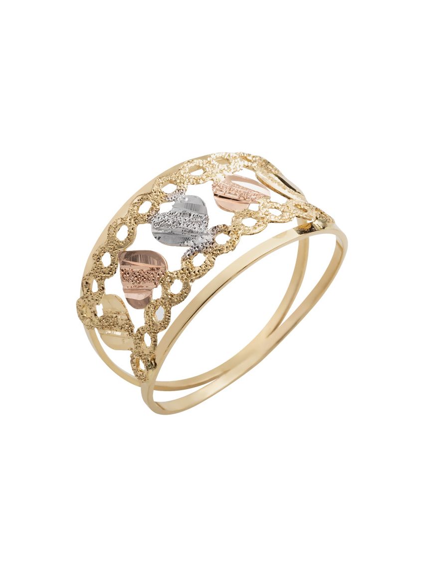 Anel de Ouro 18k Tricolor Coração Chapa