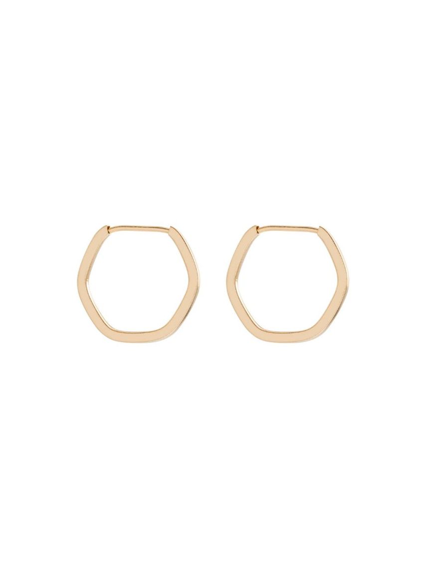 Brinco de Argola Ouro 18k Hexagonal Pequeno Fio Quadrado
