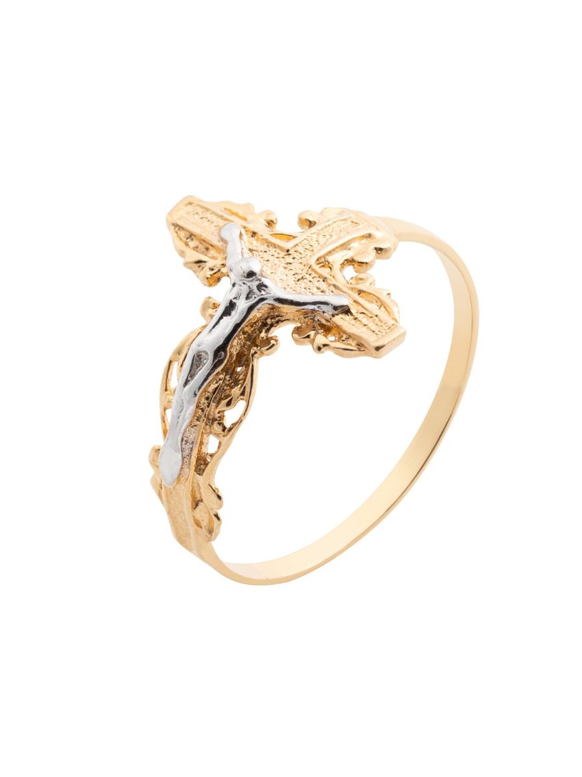 Anel de Ouro 18k com Cruz e Cristo