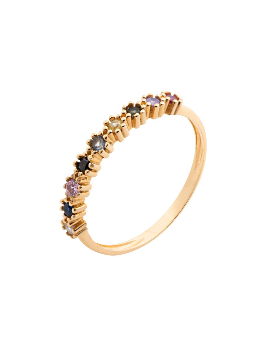 Meia Aliança de Ouro 18k com Zircônias Coloridas 