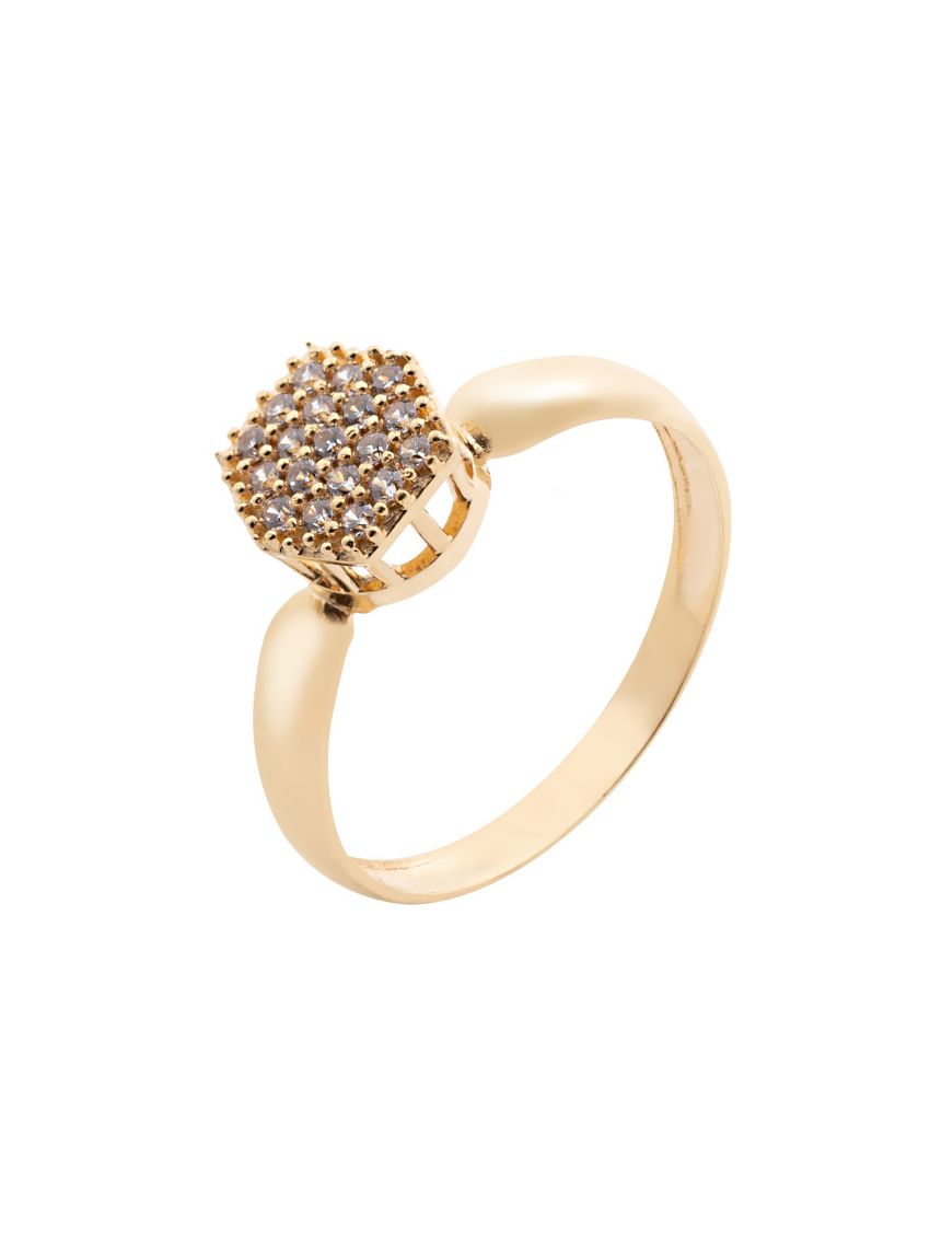 Anel de Ouro 18k Sextavado Zircônias Pequeno