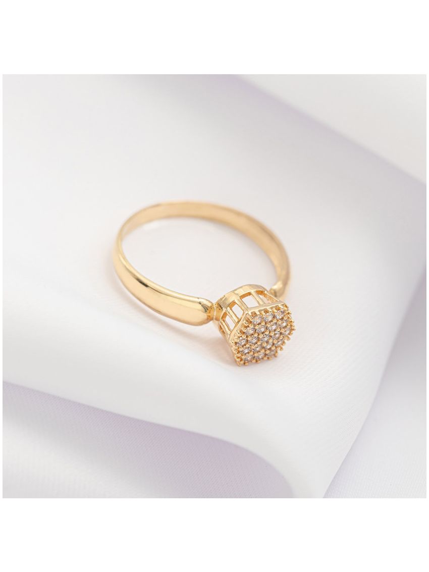 Anel de Ouro 18k Sextavado Zircônias Pequeno