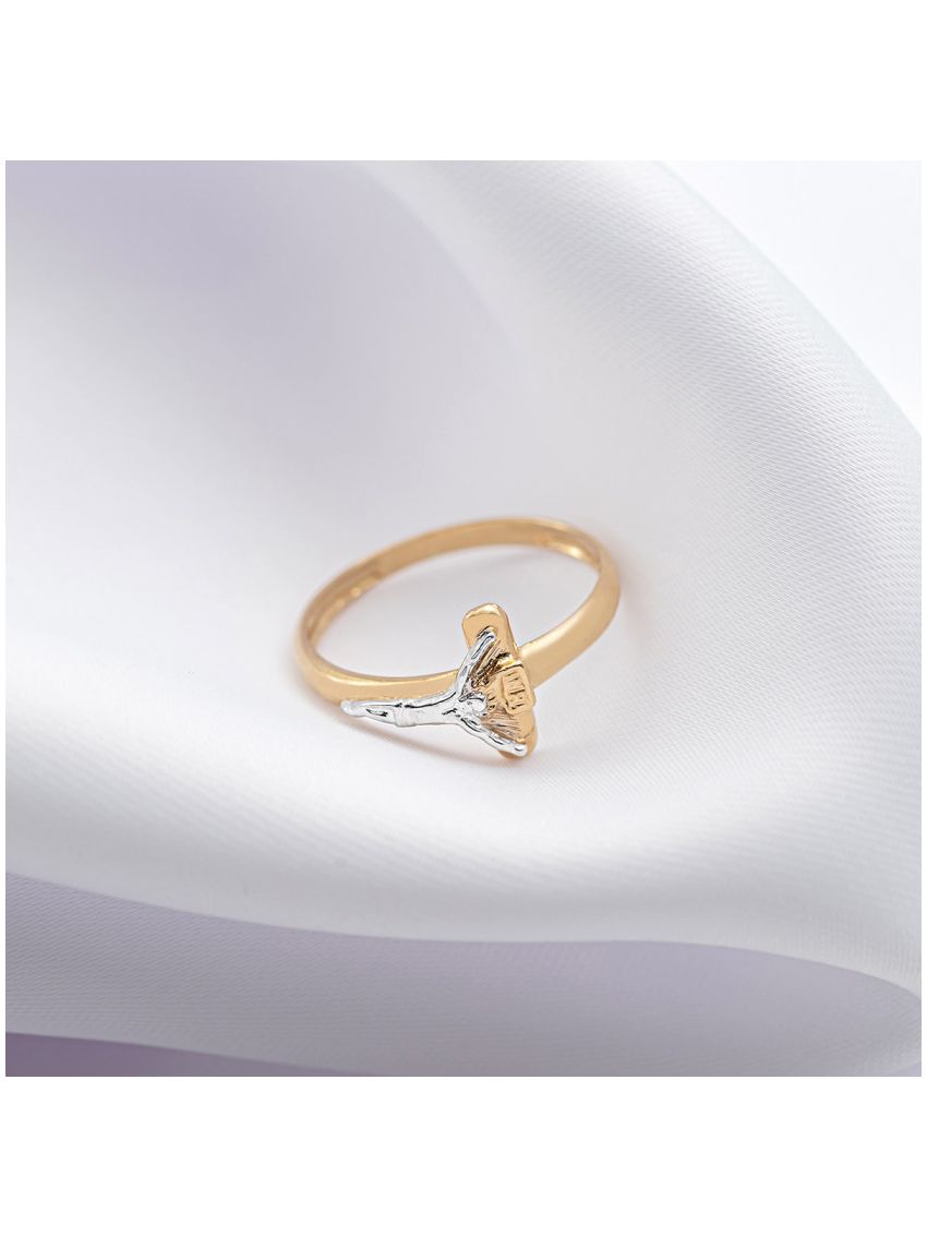 Anel de Ouro 18k com Cruz e Cristo Pequeno