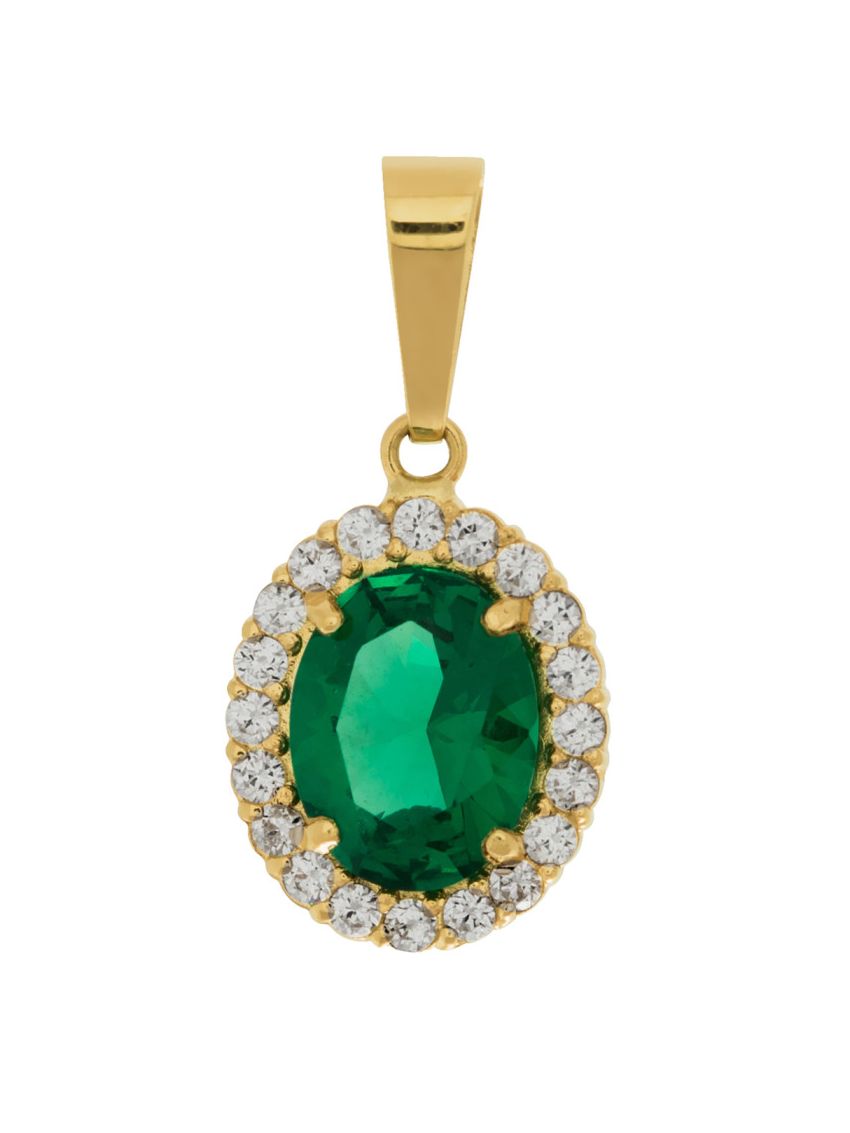 Pingente de Ouro 18k com Pedra Esmeralda Sintética 