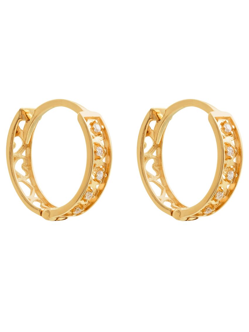 Brinco Argola de Ouro 18k com Coração e Cravação de Zircônias 