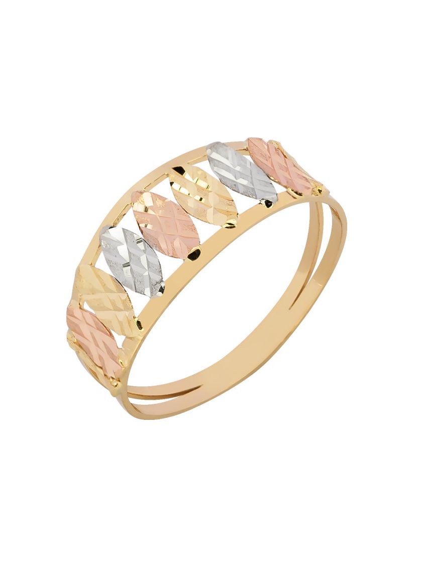 Anel de Ouro 18k Feminino Tricolor Fogliame
