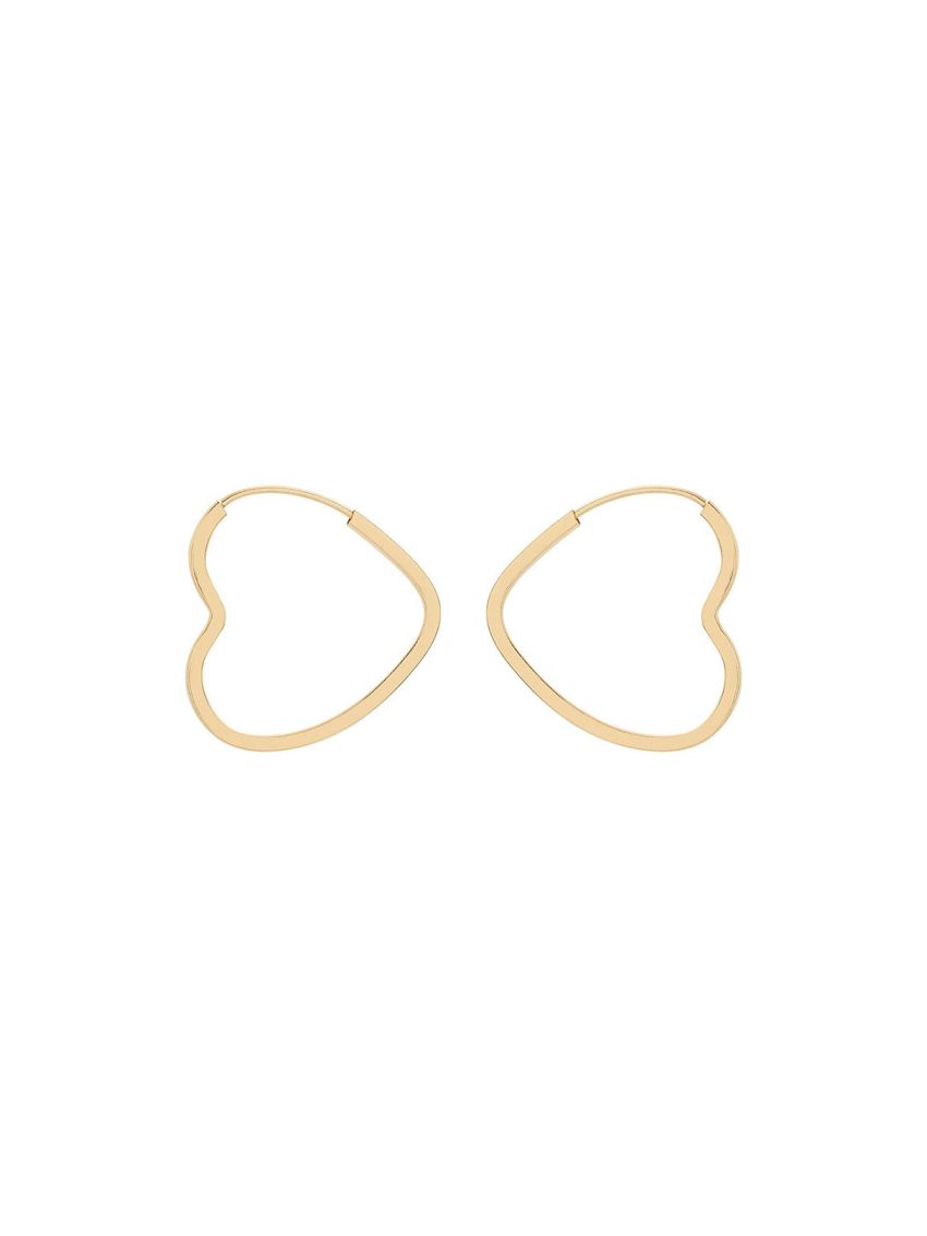 Brinco de Argola Ouro 18k Coração Médio Fio Quadrado
