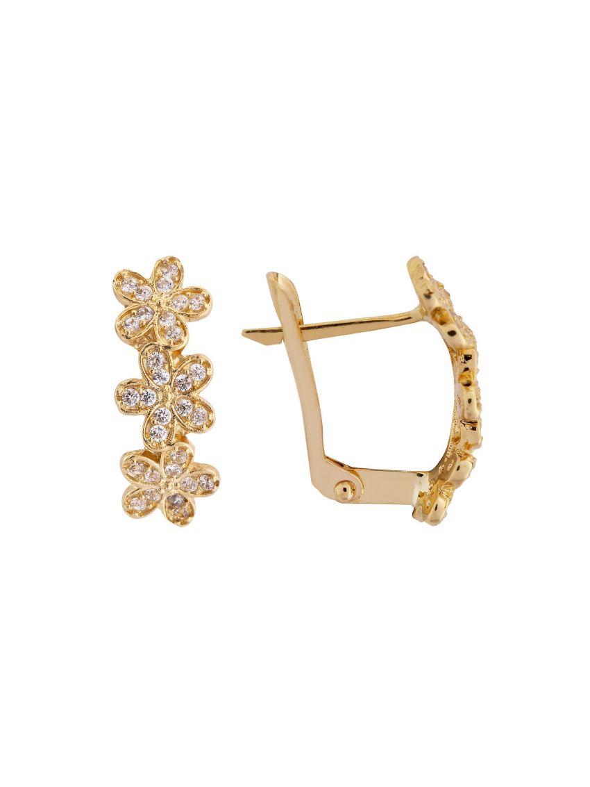 Brinco de Ouro Feminino Flor com Pedras