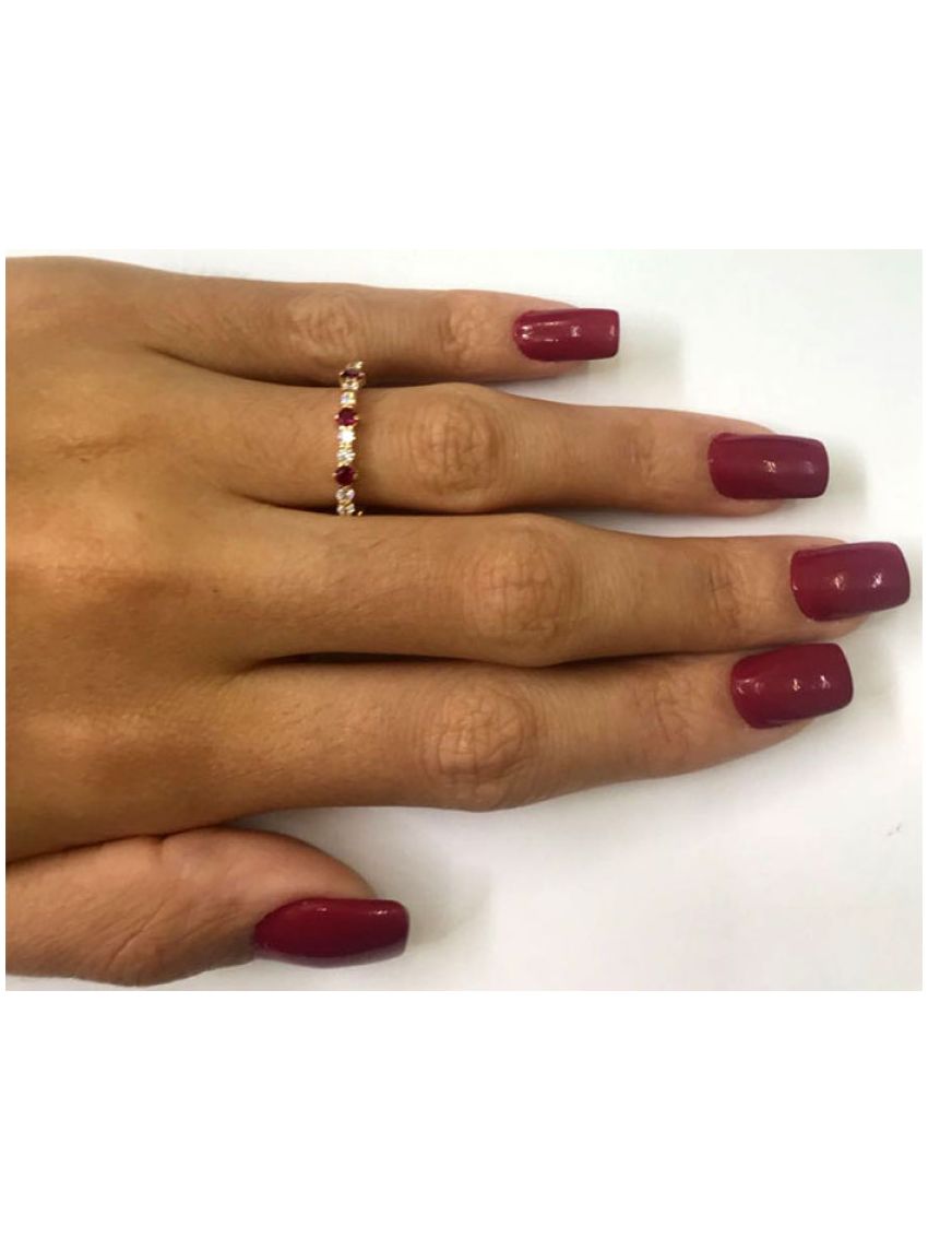 Meia Aliança de Ouro 18k com Zircônia Vermelha