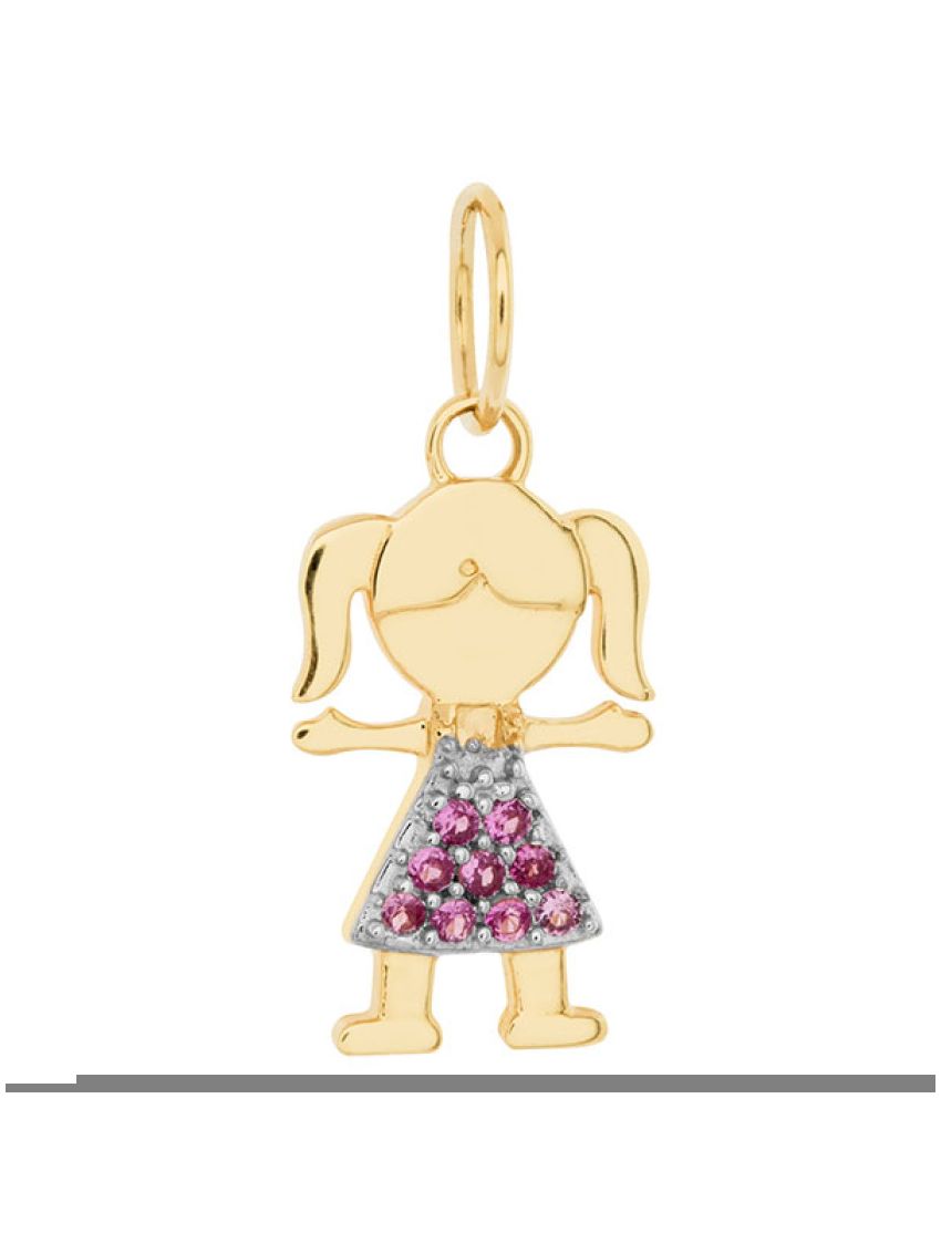 Pingente Menina Ouro 18k e Zircônia Rosa