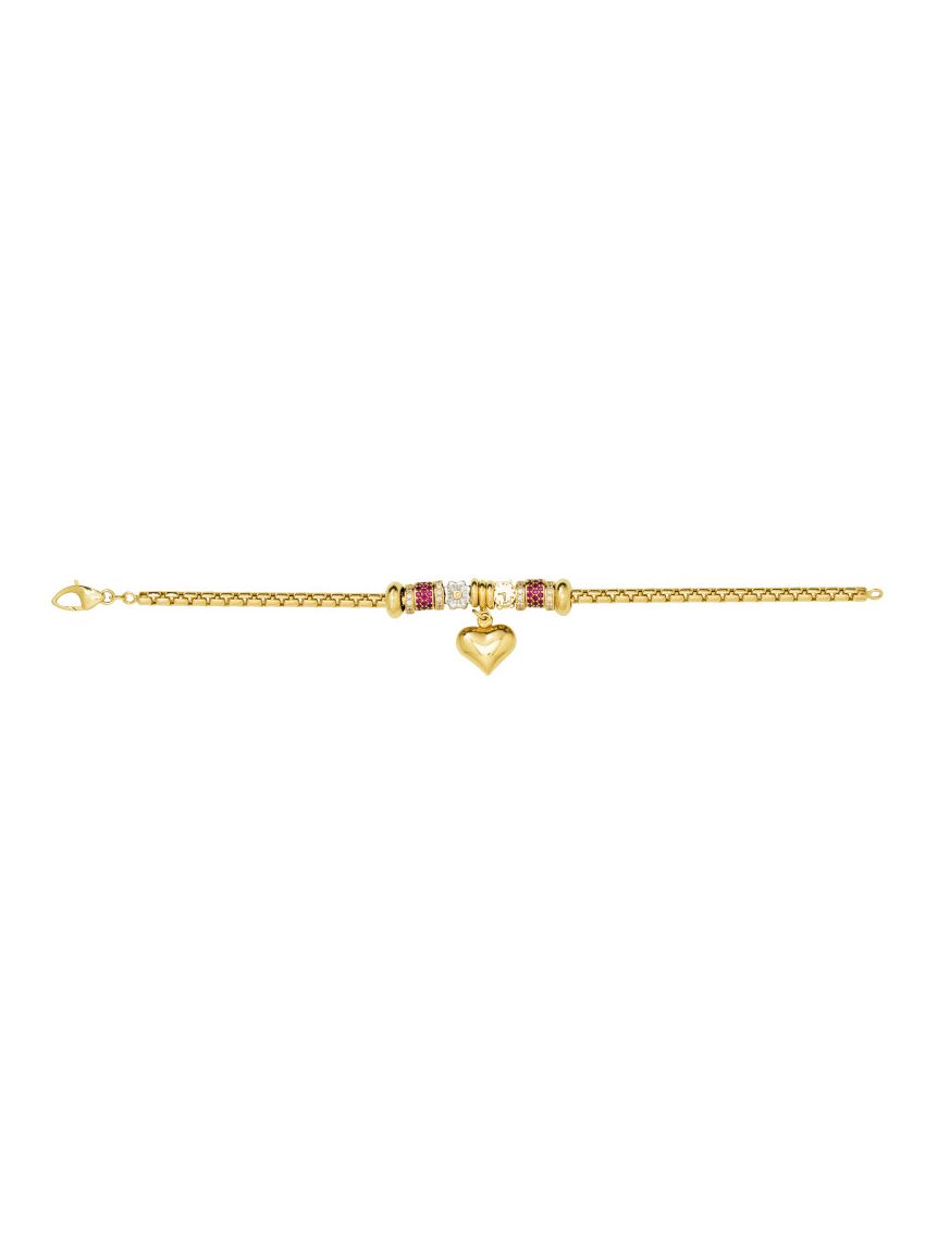 Pulseira de Ouro 18k com Berloques e Coração Charm