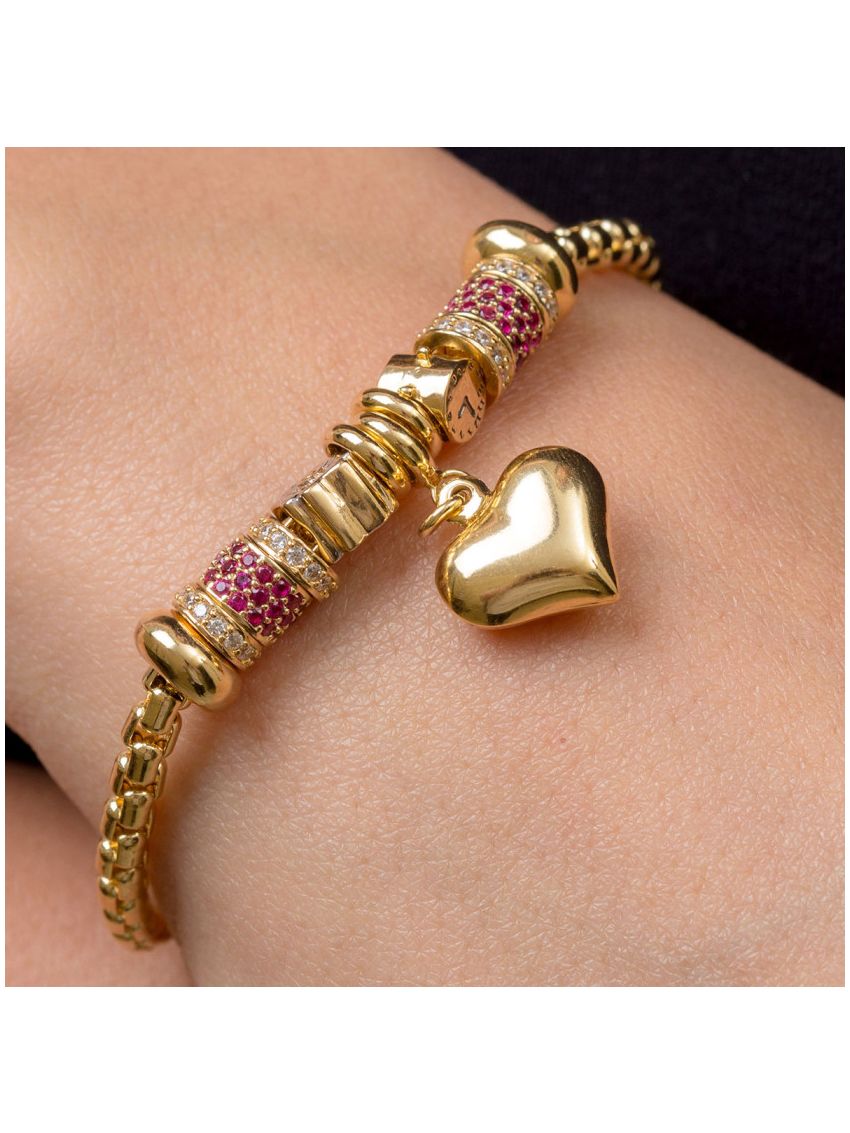 Pulseira de Ouro 18k com Berloques e Coração Charm