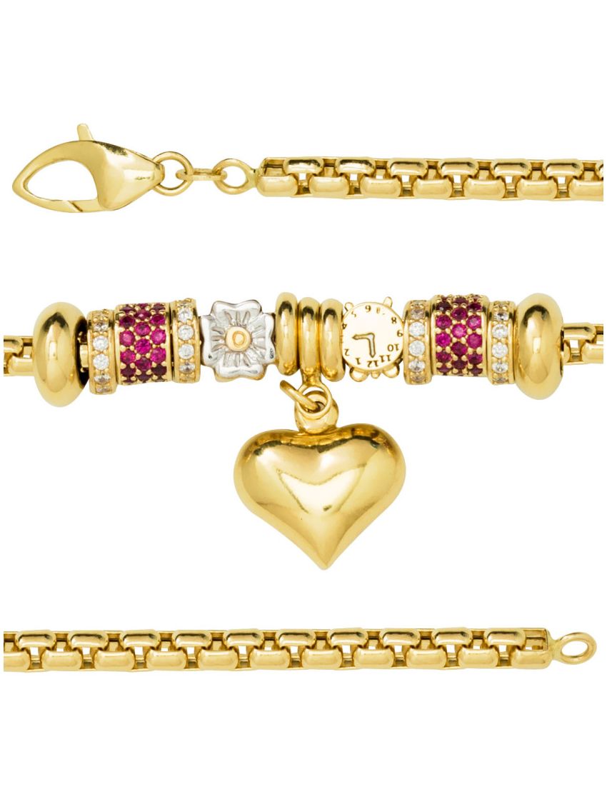 Pulseira de Ouro 18k com Berloques e Coração Charm