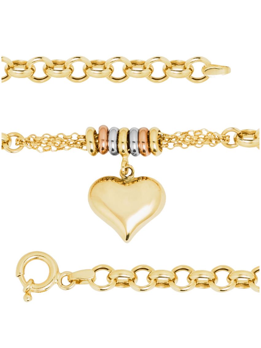 Pulseira de Ouro 18k Portuguesa com Pingente de Coração Médio
