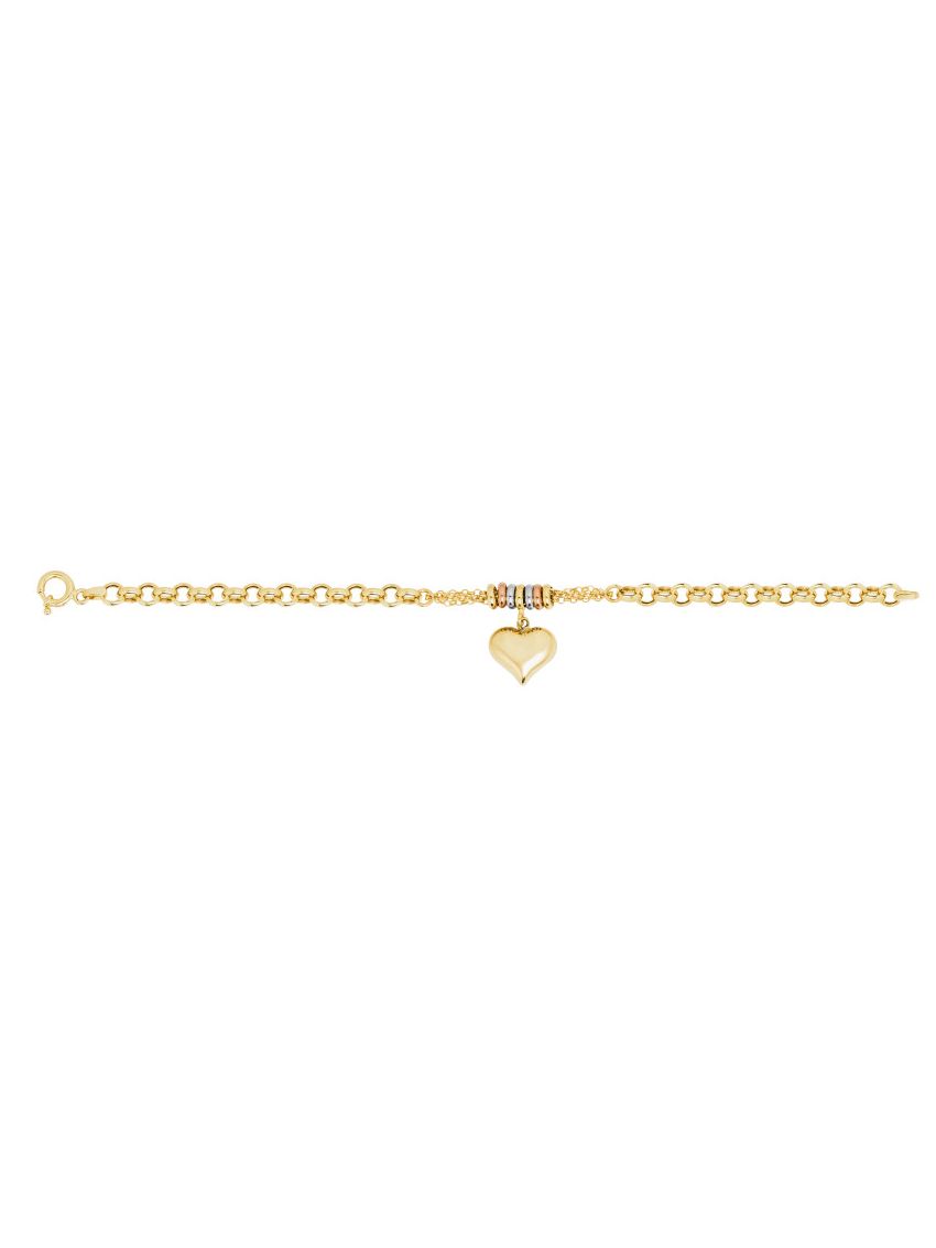 Pulseira de Ouro 18k Portuguesa com Pingente de Coração Médio