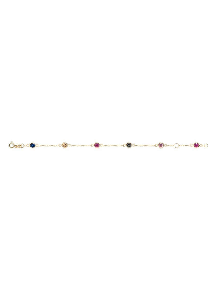 Pulseira de Ouro 18k Infantil Pedras Coloridas