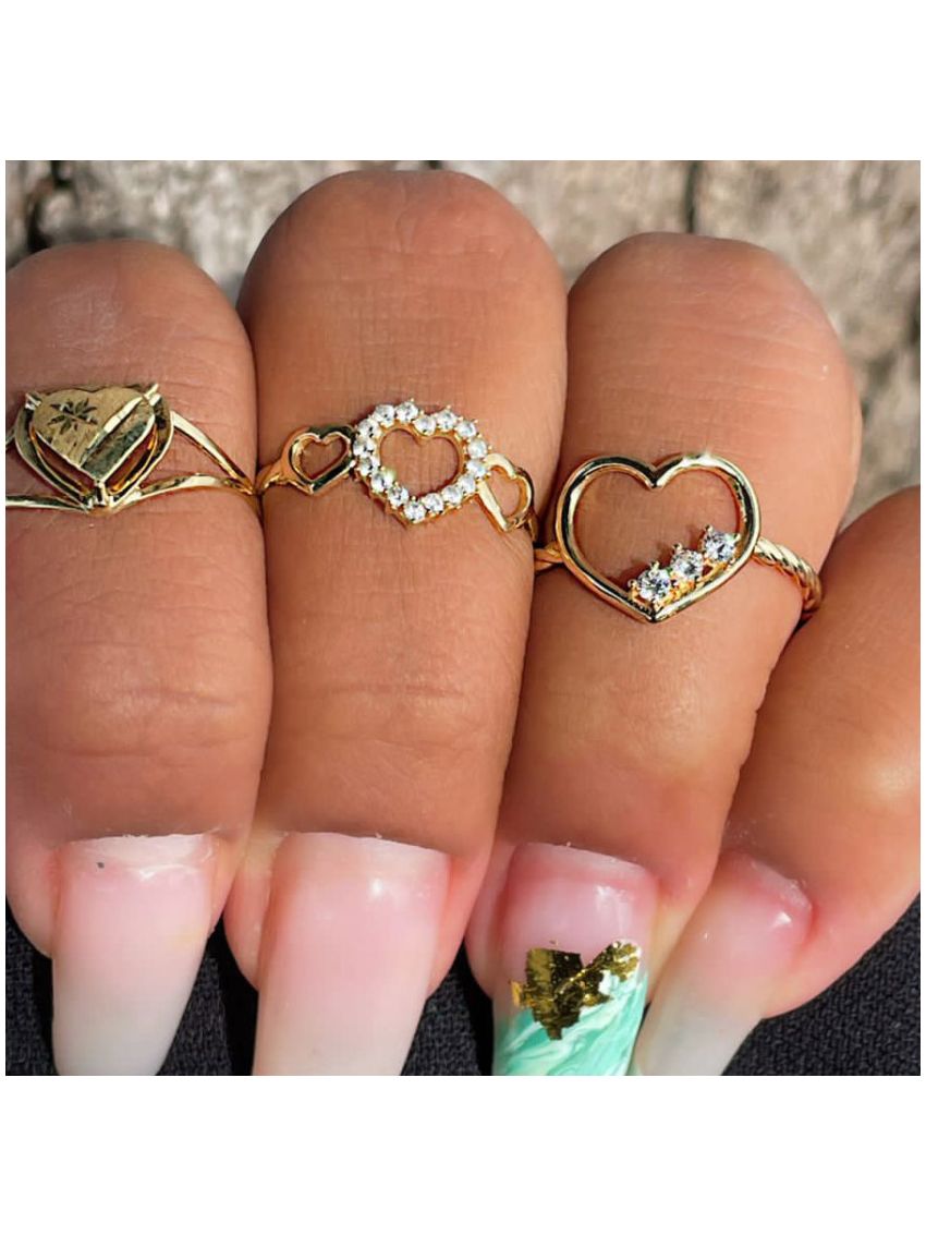 Anel de Ouro Feminino 18k Coraçoes e Pedras