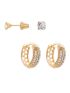 Combo Brinco Argola de Ouro 18k com Zircônias + Brinco de Ouro 18k com Pedra 3mm