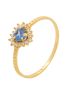Anel de Ouro 18k Feminino Coração Azul com Pedras