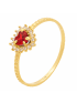 Anel de Ouro 18k Feminino Coração Vermelho com Pedras