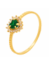 Anel de Ouro 18k Feminino Coração Verde com Pedras