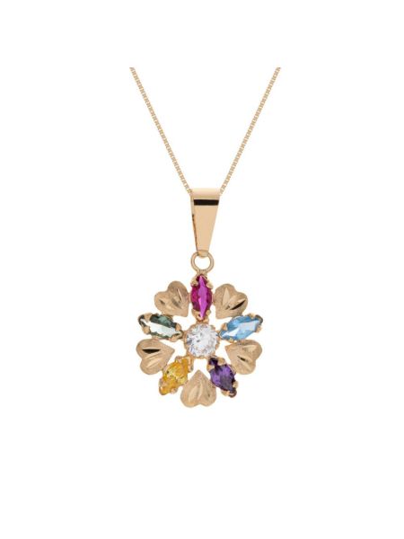 Pingente de Ouro Margarida com 6 pedras coloridas