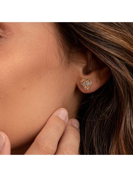 Brinco Feminino de Ouro 18k Coração Tricolor