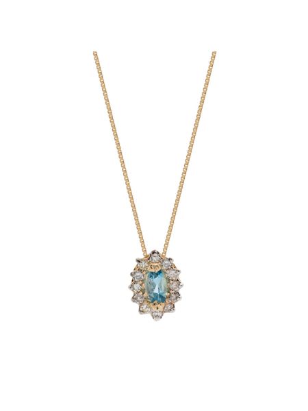 Pingente de Ouro 18k Com Diamantes e Topázio Azul